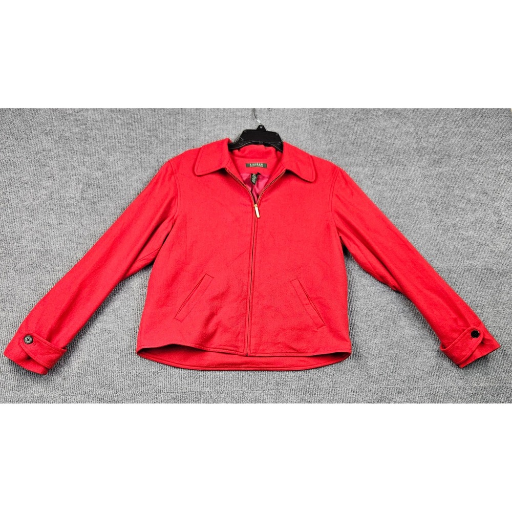 Lauren Ralph Lauren Red 100% Wool Full Zip Jacket Women Size 8